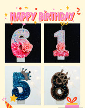 Load image into Gallery viewer, Blue| Birthday Party Cake Topper |Birthday Number Candles | Crown Candle | Happy Birthday Candles | Princess Candle| Birthday