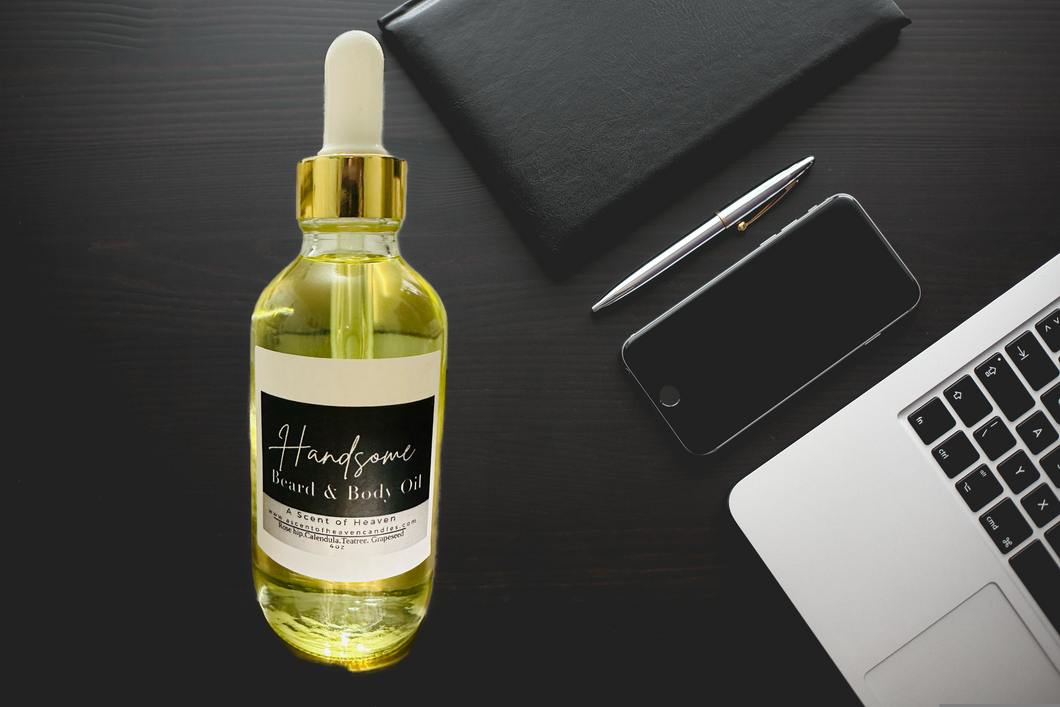 Handsome Beard and Body Oil  - Face and Body Oil 4oz | Body Moisturizer | Moisturizer Oil | Hydrating Body Oil | Hydrating Face Oil | Body Oil to reduce wrinkles